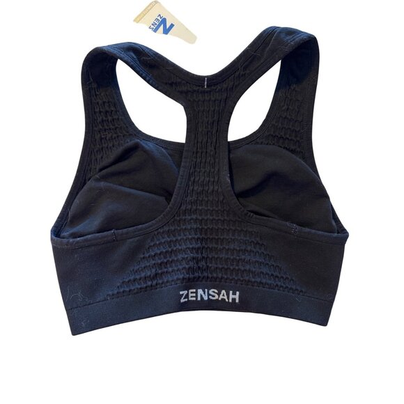Zensah Seamless Sport Bra Size S/M Black 32 ABC - 34AB Smocked Stretch NWT $48 - Picture 2 of 8